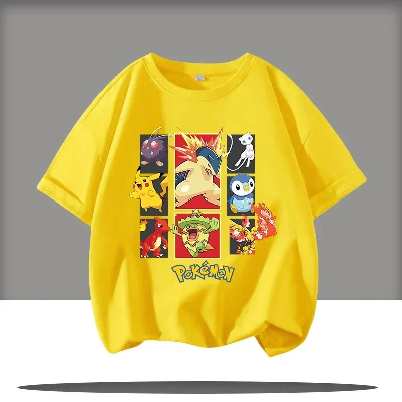 

2025 Kids' Short-Sleeved Cartoon Printed Pikachu Game New Style T-Shirt Boys' and Girls' Casual Shirt for Leisure UseSportsShirt