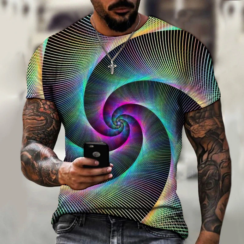 New Vertigo 3d Printed T-shirt Men\'s Fashion Trend O Neck Short-sleeved Tops Graphic Optical Illusion Pattern T Shirt Tees Male