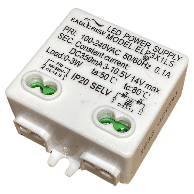Eaglerise Mini Square 100-240V 1-3W Constant Current LED Power Supply ELP3X1LS 350mA 3-10.5V