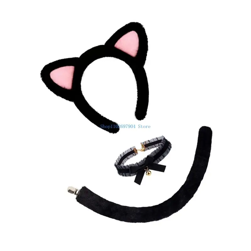 مجموعة أزياء القطط N7YF 3/4 للقطط وذيل الأذن توتو تنورة وقلادة على شكل حيوان طقم أزياء فاخر