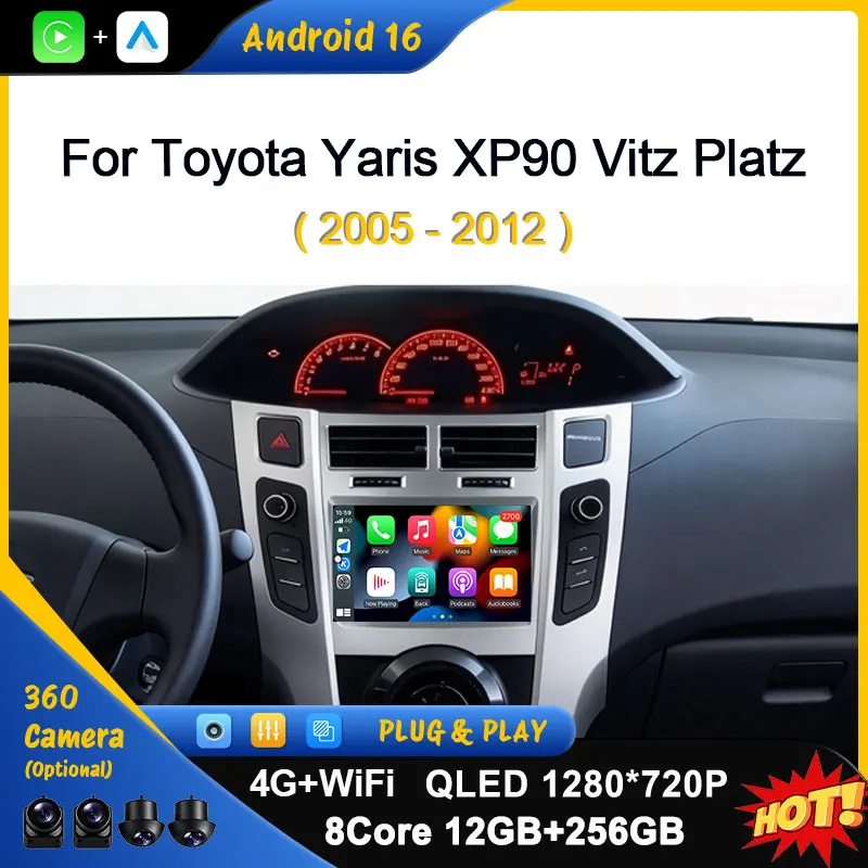 7 inch For Toyota Yaris XP90 Vitz Platz 2005-2012 Car Radio GPS Navigation Android 16 (OS) Bluetooth Touch Screen Head Unit QLED