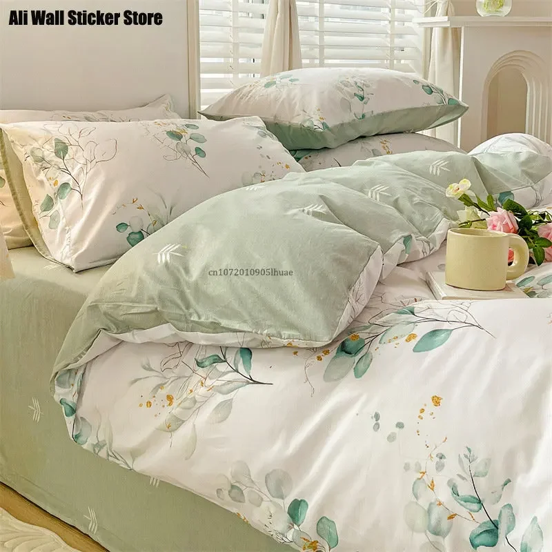 

Four-piece Set 100% Cotton Duvet Cover Set Flowers Printed Skin Friendly Bedding Set High Quality Soft Comforter Bedding Sets