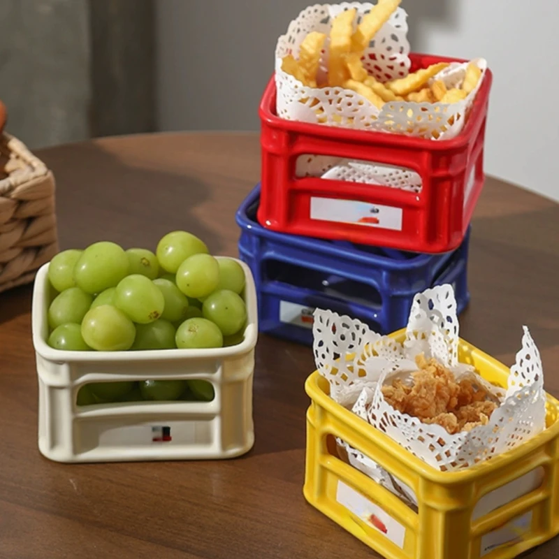 Ceramic popcorn bowl with high aesthetic value, internet celebrity snack , creative French fries snack basket, home fruit,