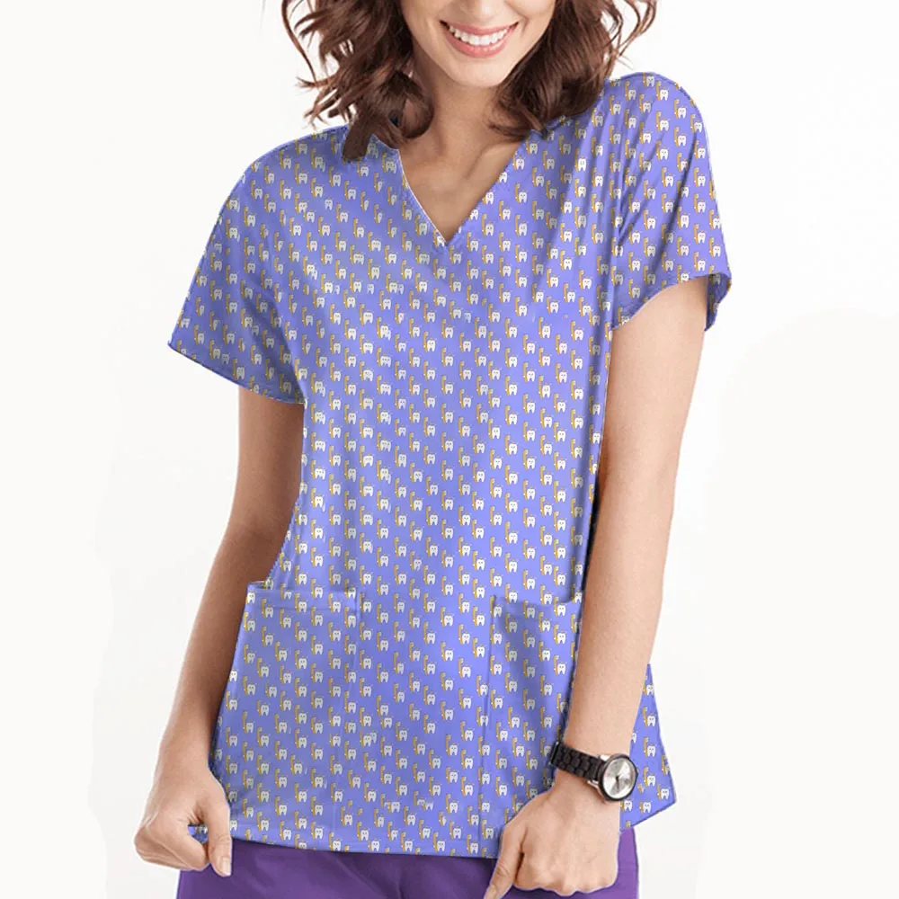 歯科スクラブ綿プリント V ネック半袖シャツ高品質看護師制服女性ペットクリニック医師作業服メンズスクラブ