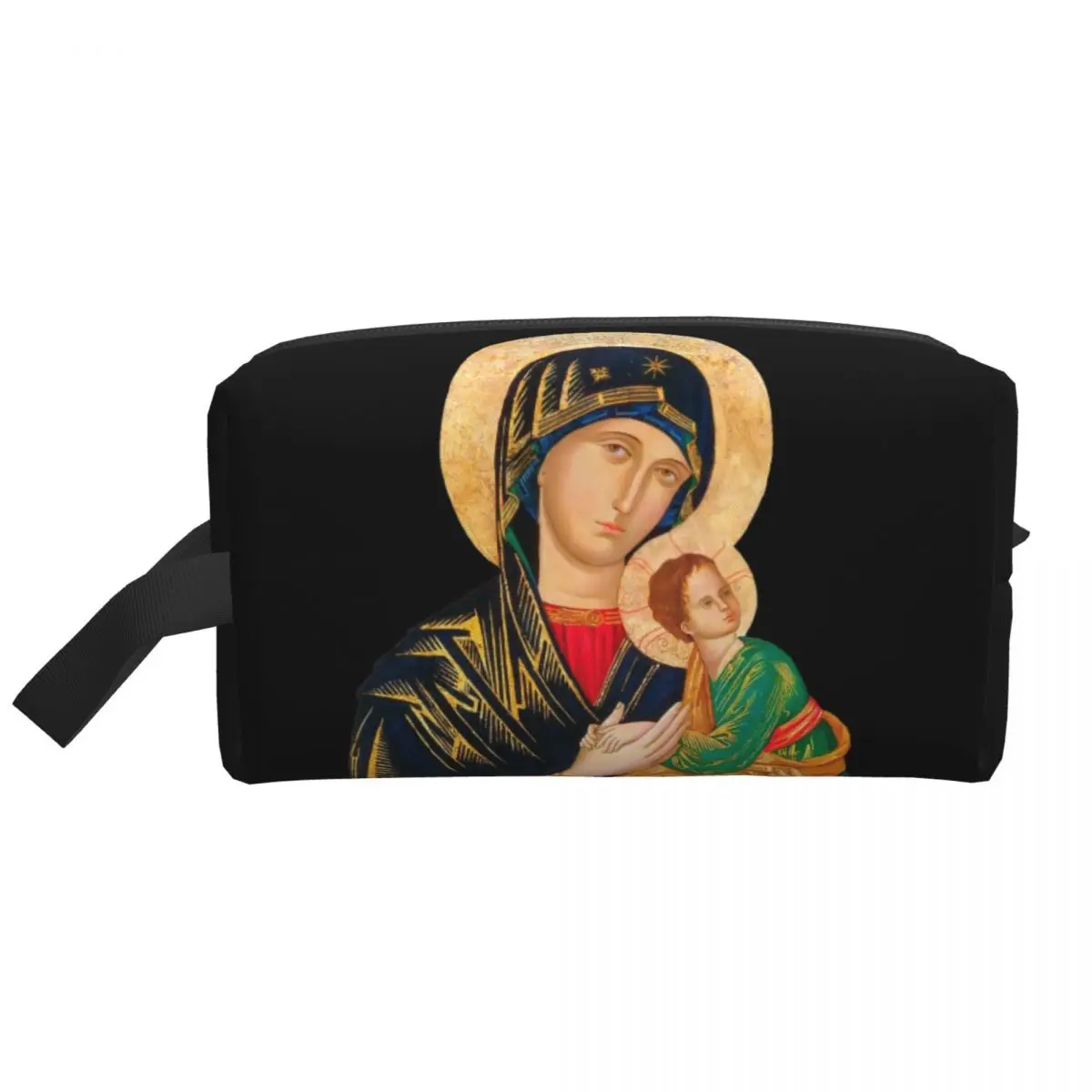 Custom Our Lady Perpetual Help Travel Cosmetic Bag Catholic Virgin Mary Toiletry Makeup Organizer Lady Beauty Storage Dopp Kit