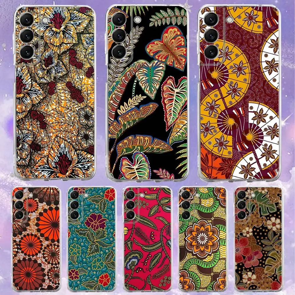 

African Wax Print Design Soft Cover Phone Case For Samsung S30,S23,21,22,20 Ultra,S20 FE lite,S10,9,PIus Note20ultra Cover Clear