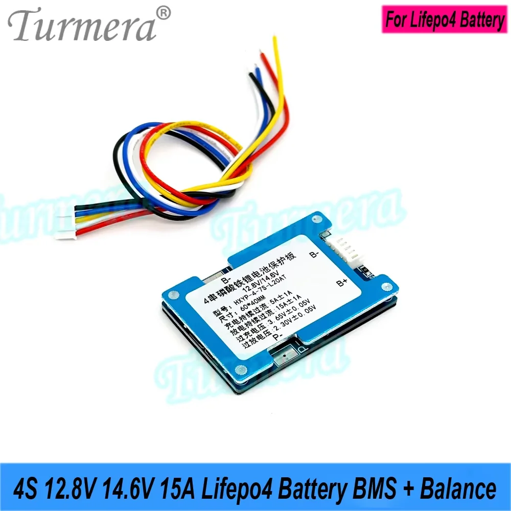 Turmera 1S-7S 3.2V-25V 15A 20A Lifepo4 بطارية BMS مع توازن لبطاريات 9.6V 12.8V 18V 24V 32700 33140 C40 Lifepo4 للاستخدام بنفسك