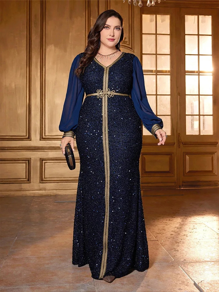 Dubai Abaya Luxury Sequin Muslim Women Maxi Dress Plus Size Kaftan Elegant Turkey Caftan Morocco Vestidos Evening Party Gown New