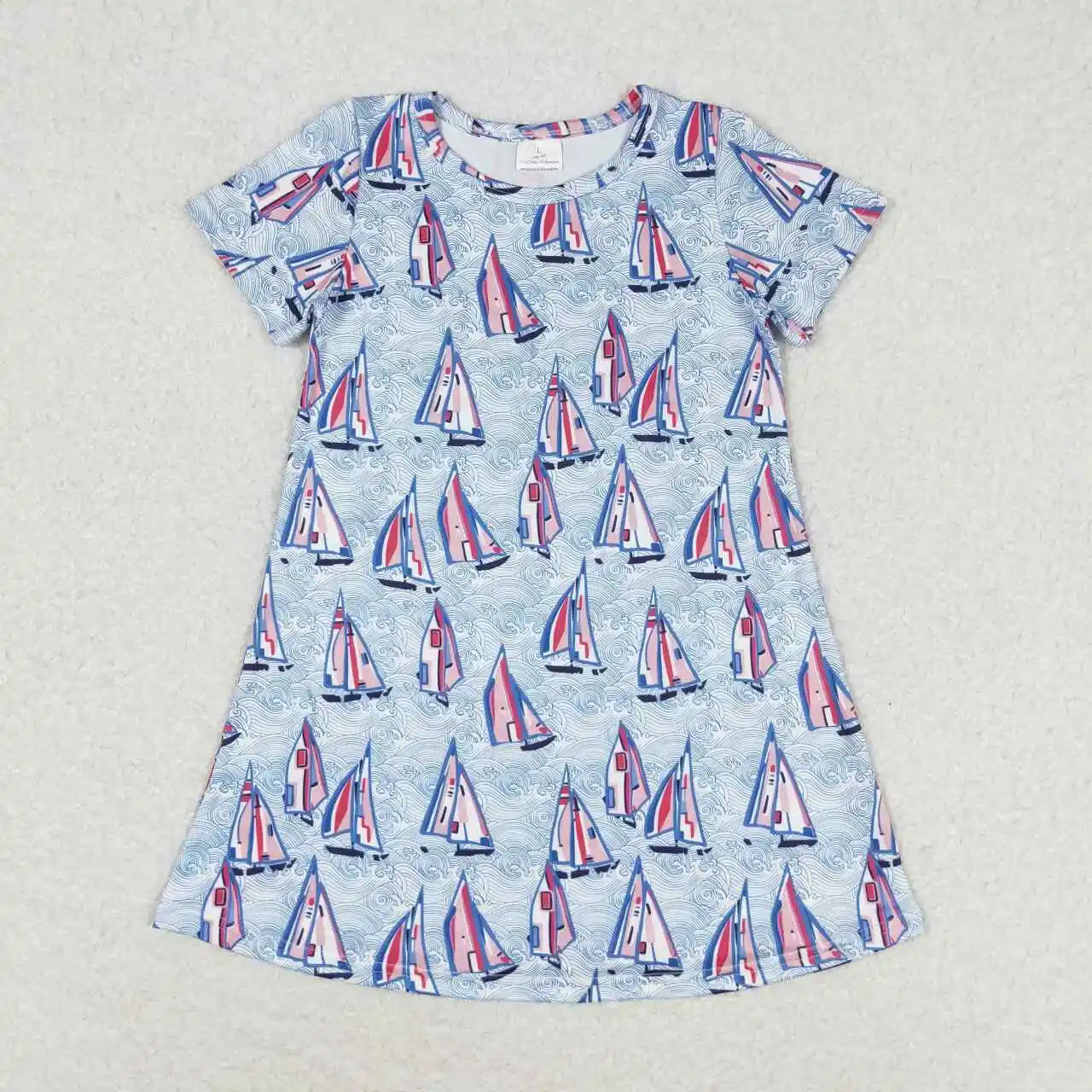 

Baby Girls blue sailboat Dress toddlers Wholesale Boutique summer Clothing Children Kids short Sleeves twirl Skirts popular