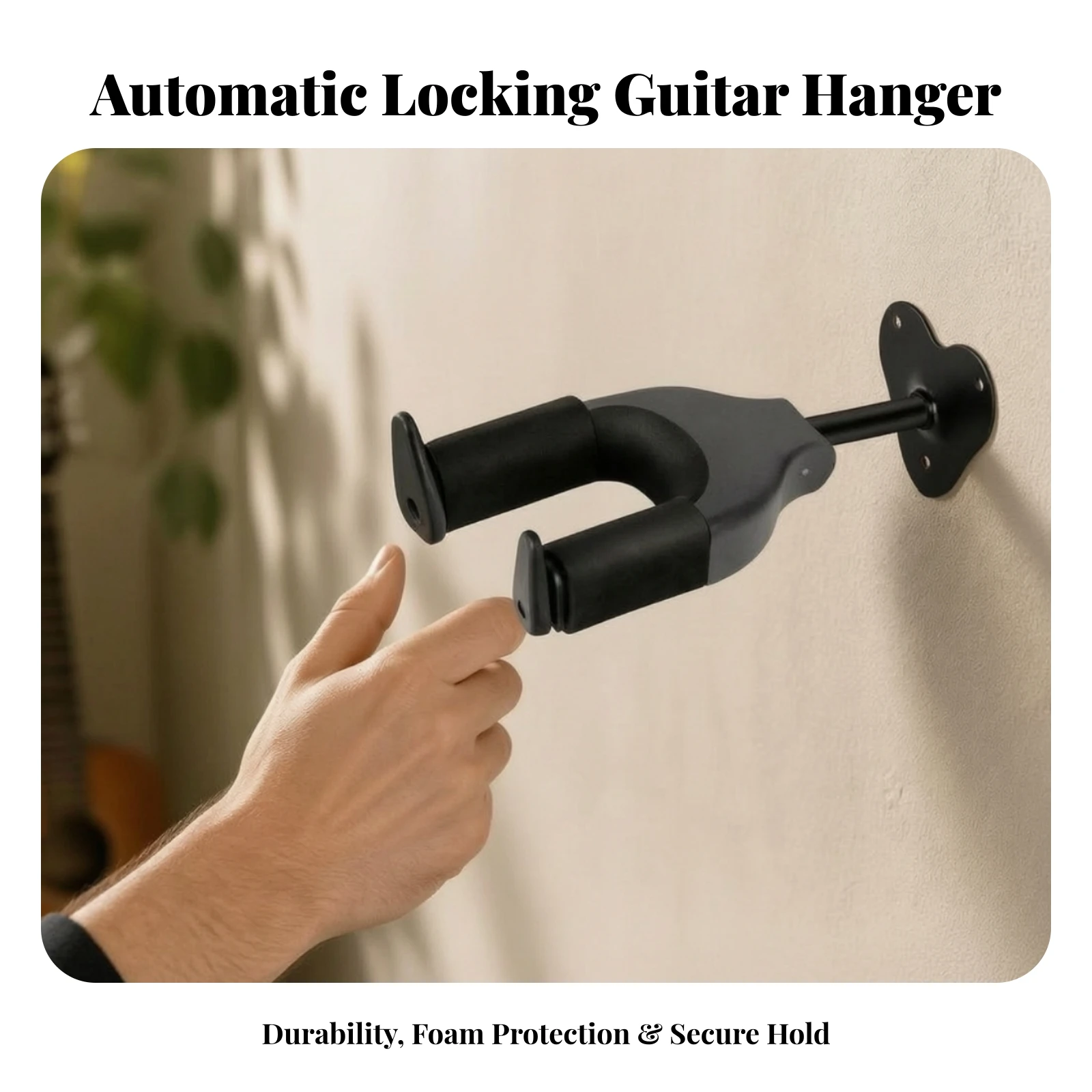 Guitar Hanger with Gravity Lock Padded Guitar Wall Mount Hanger Universal Anti-Slip for Guitarists, Home Studio, Music Room