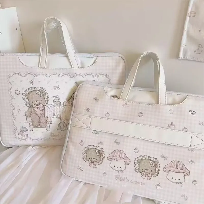 Ins الكورية الحلو لطيف الكرتون طباعة حقيبة لابتوب المرأة ماك بوك اير برو 13 14 15 16 بوصة كمبيوتر محمول كم الكمبيوتر اللوحي الوردي حقيبة يد