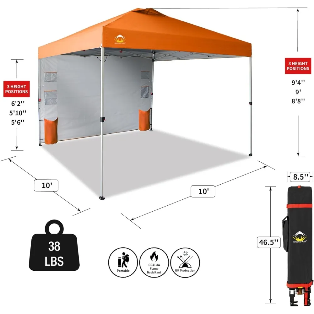 Barraca Pop Up Canopy portátil, Abrigo ao ar livre com Sidewall do bolso, Push Center Lock, Proteção UV, 10x10 pés