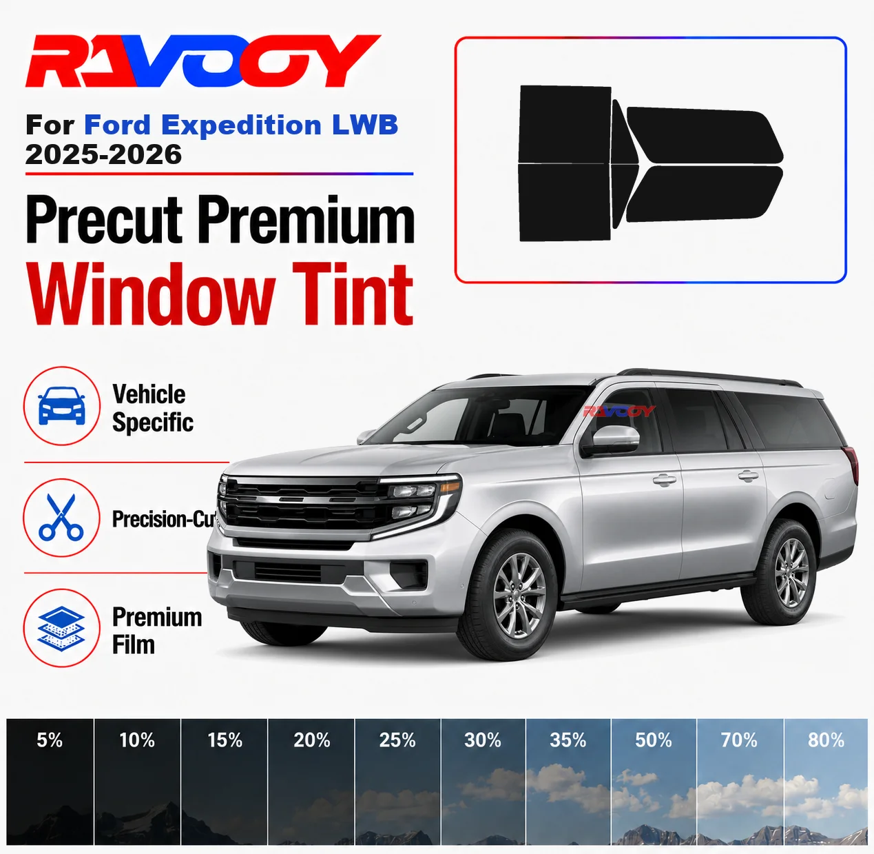 Premium Precut Window Tint Kit Front Rear Windows Rear Windshield For Ford Expedition LWB 2025-2026 Car Solar Nano Ceramic Film
