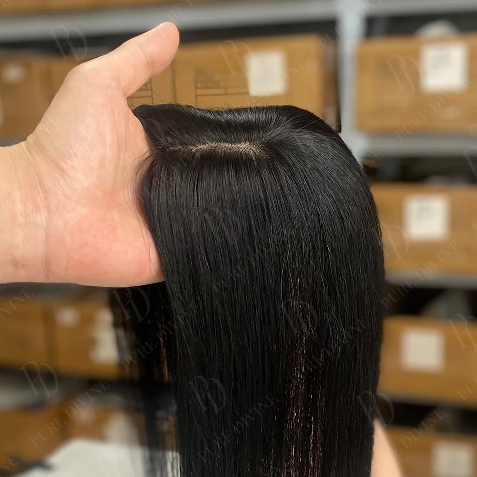 7x11cm Middle Part Human Hair Toppers for Women Full Coverage No Bangs Hair Pieces 25-30cm Fake Scalp Silk Base for Thinning Hai