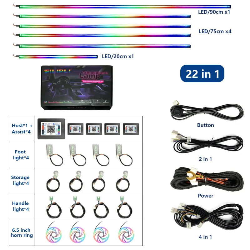 18 in 1 22 in 1 Best Car LED Ambient Light Symphony Rainbow Interior RGB Neon Acrylic Strip Atmosphere Lighting With App Control