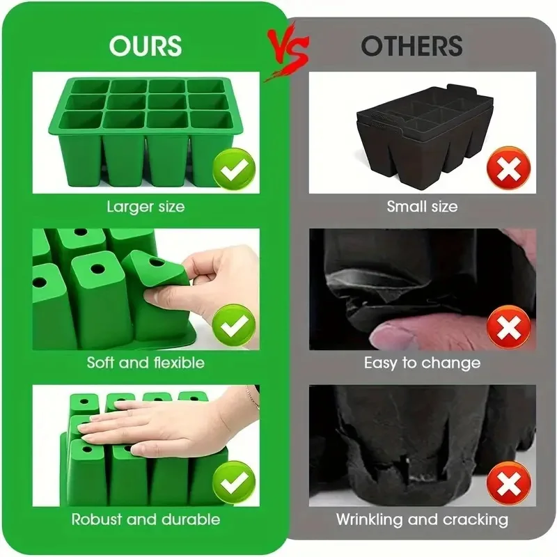 Reusable Silicone Seed Starting Tray Thick Silicone Seedling Nursery Trays for Plant Germination Gardening Seedling Grower Tools