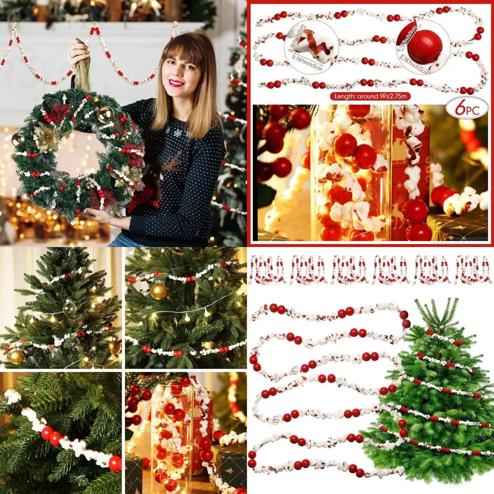 

9 ft Vintage-Style Popcorn & Cranberry Garland for Christmas Tree & Holiday Decor