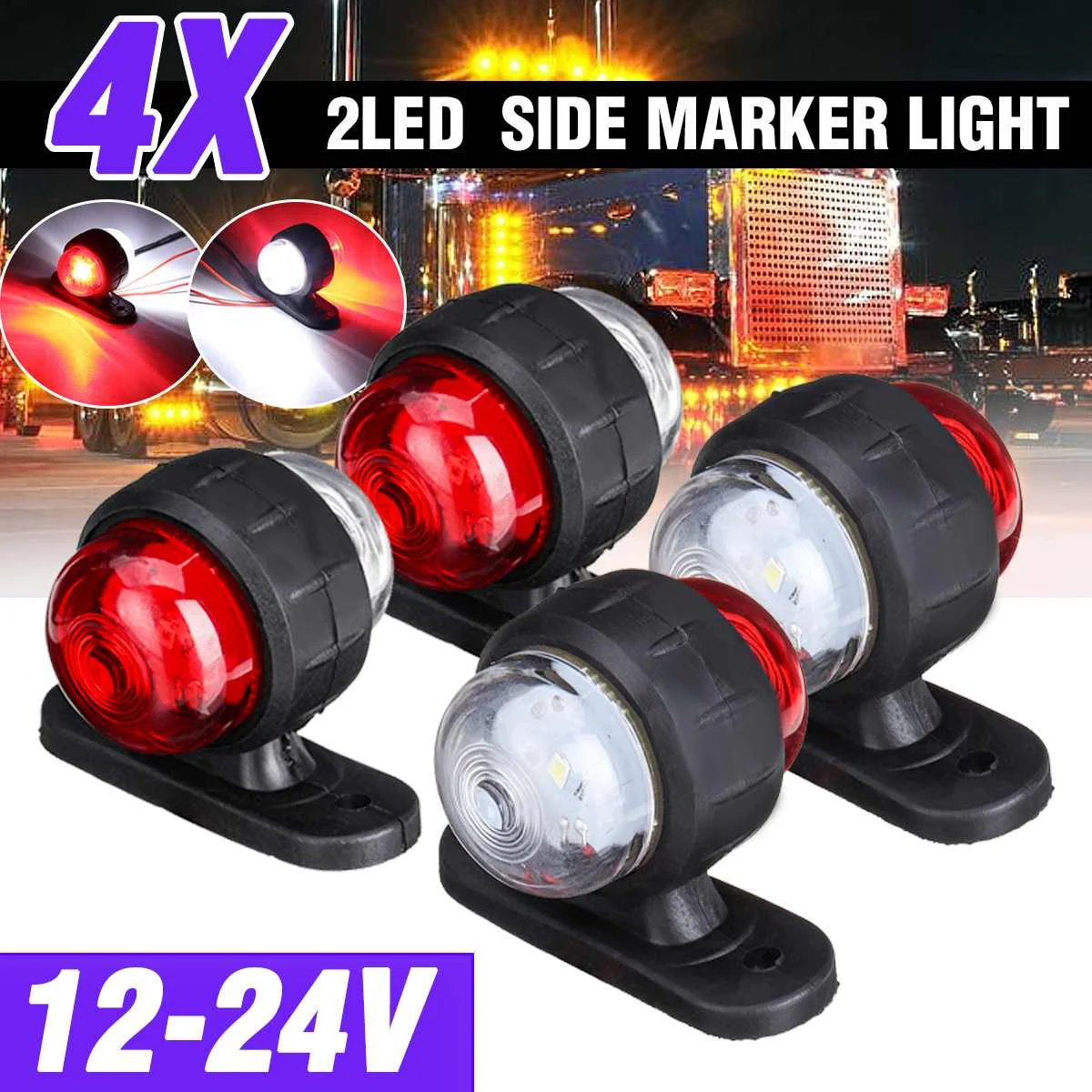 4pcs 12V 24V Universal Truck Trailer Tail Light Side Marker Indicators Light Lamp Edge Lights Signal Lights Lorry Caravans Bus