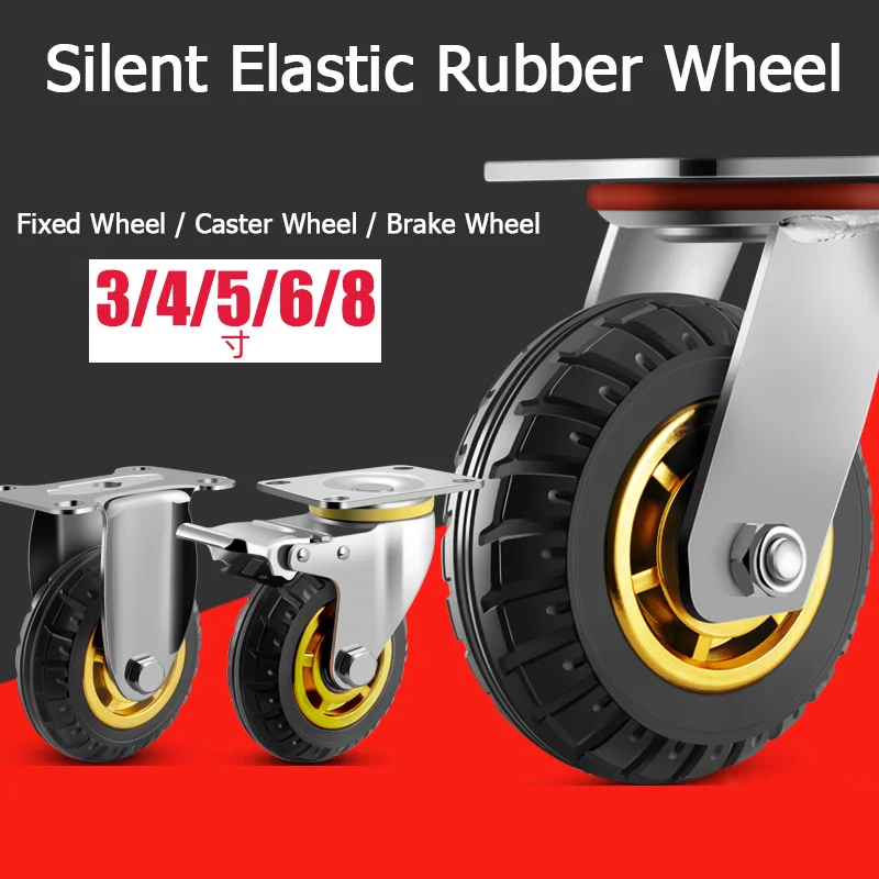 1PCS Heavy Duty Silent Rubber Caster Wheels Swivel Casters for Flat Hand Truck Trolley 3/4/5/6/8 Inch Size Options Ideal for War