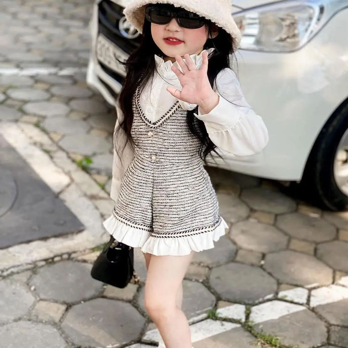 New Baby Girls Fall Fashion Sets Long Sleeve White Blouse  + Overall Pants（without Bin floral)     Princess Cute  Suits  2-7T