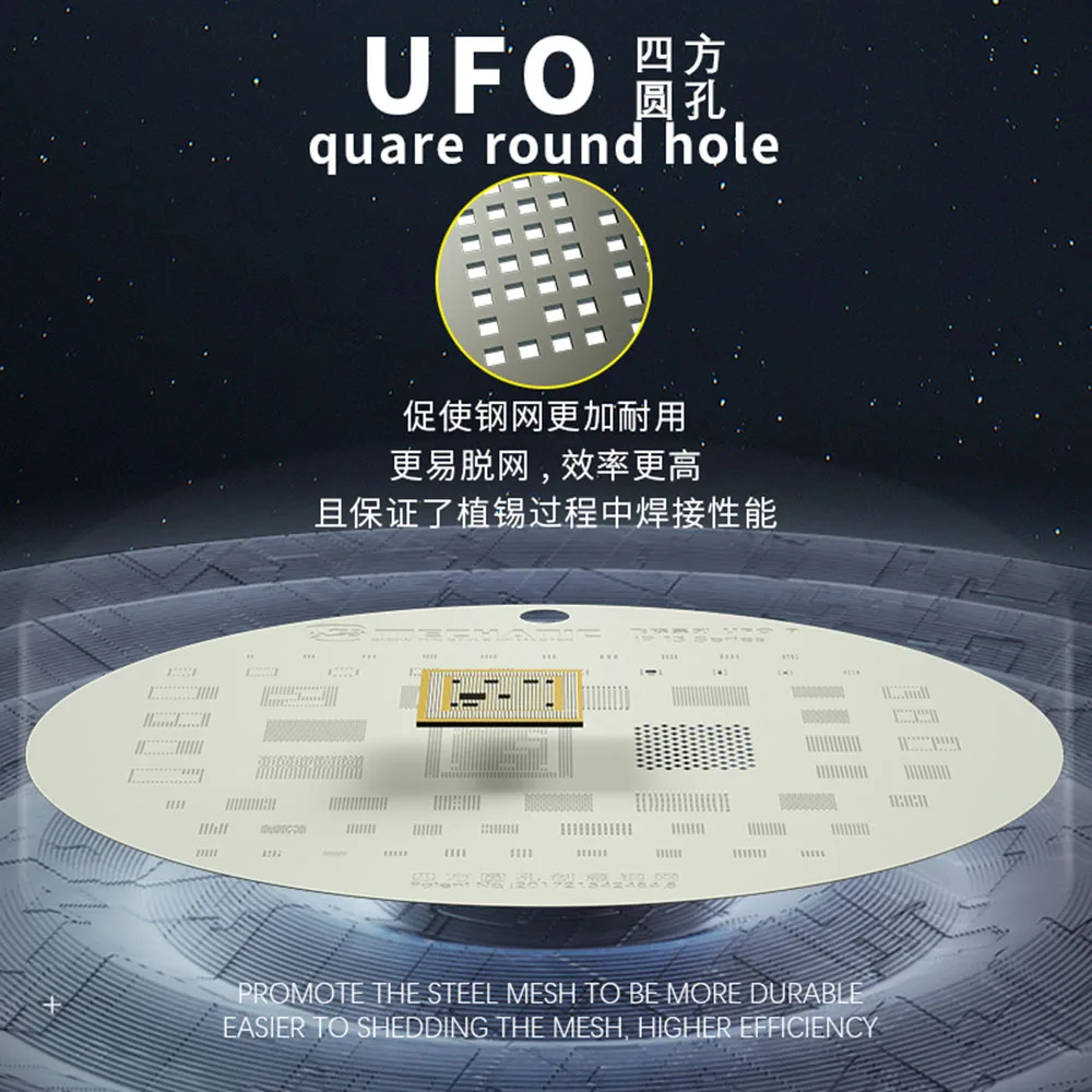 ميكانيكي 10 في 1 UFO سلسلة مقاومة درجات الحرارة العالية Quare حفرة مستديرة بغا rebيعادل الصلب Stencil آيفون 6-13 سلسلة
