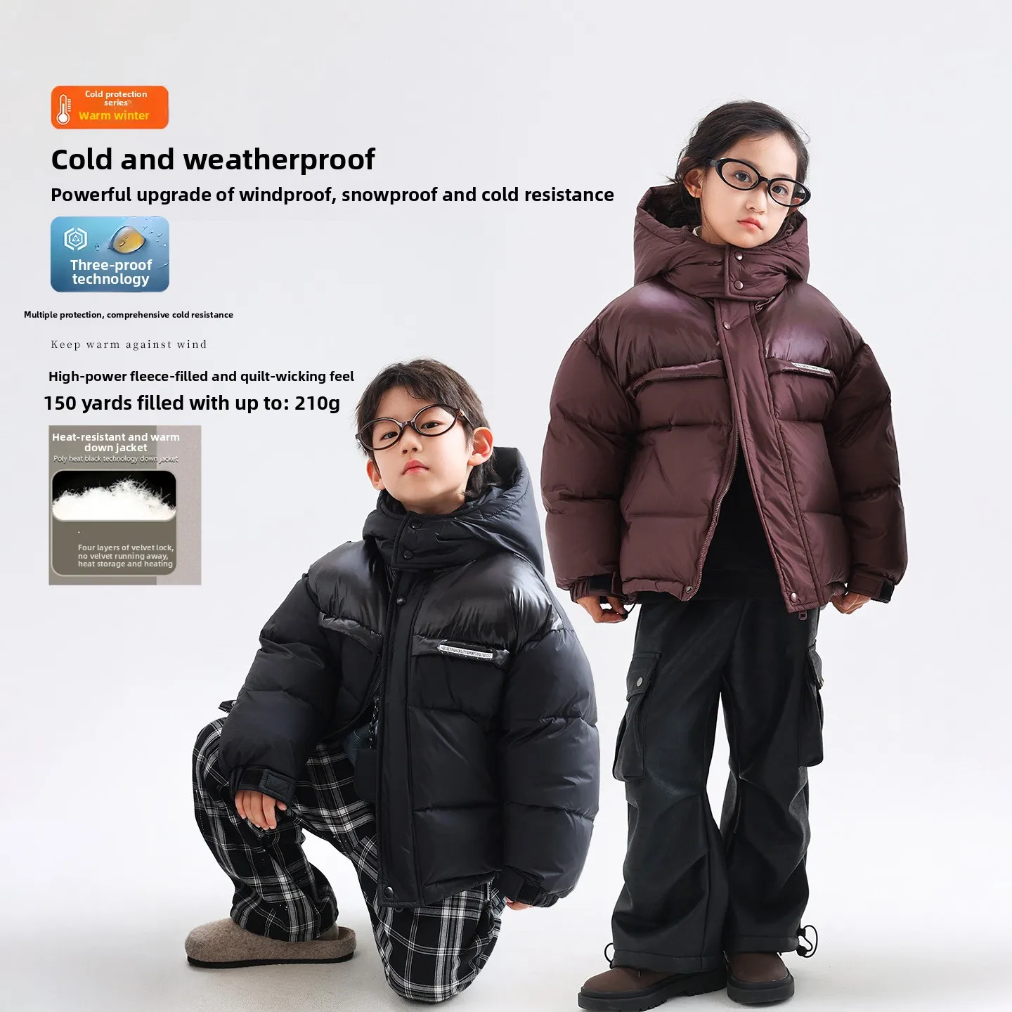 

-25°C Children's down jacket winter warm thickened jacket girls boys winter models white duck down foreign atmosphere