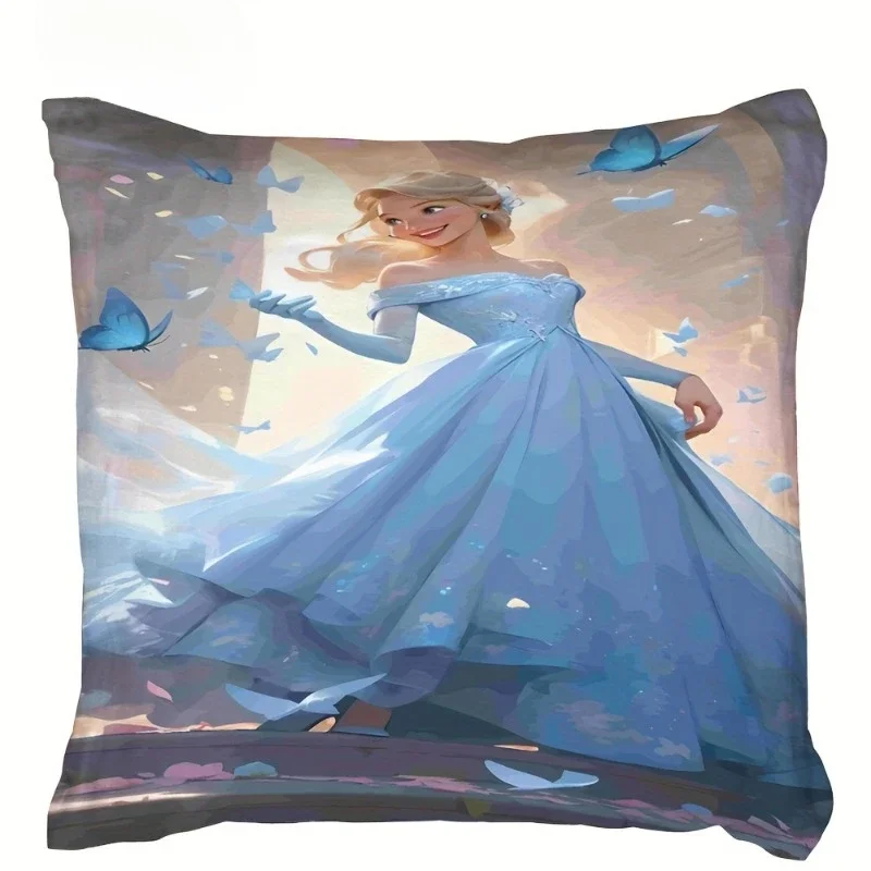 Disney Princess Preppy Style Throw Pillow Covers  Polyester Decorative Pillowcase with Zipper Closure Design for Various Room