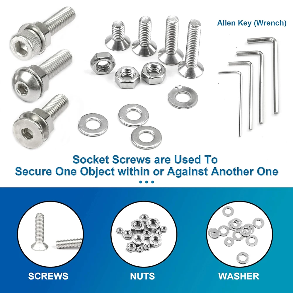Nindejin-六角ソケットヘッドスクリューナットセット、ステンレス鋼、m2、m3、m4、m5、六角形、フラット、ラウンド、ヘッドスクリューアソートキット、580個、セット