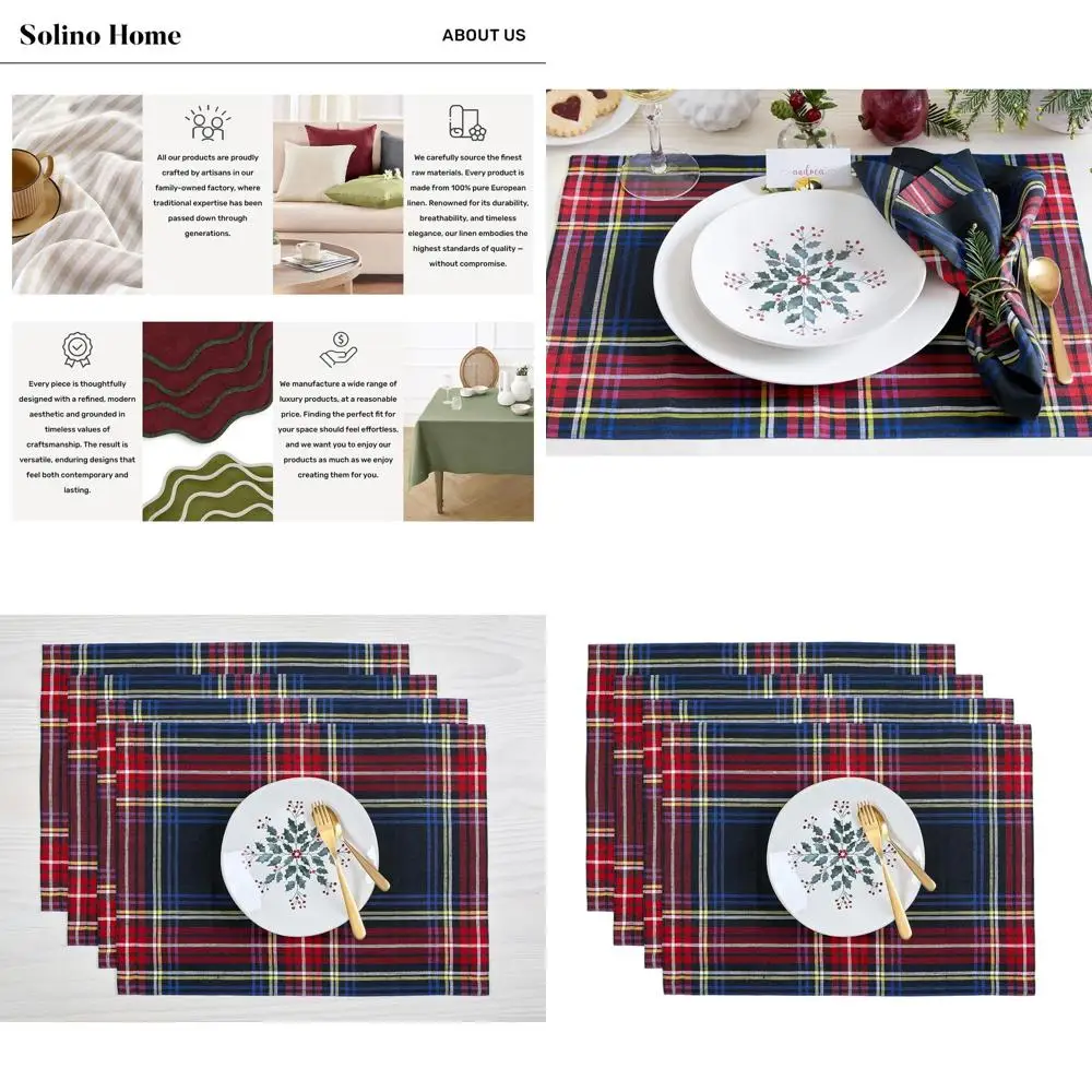 

Рождественские черные клетчатые салфетки ручной работы из чистого льна, 35,56x48,26 см, моющиеся