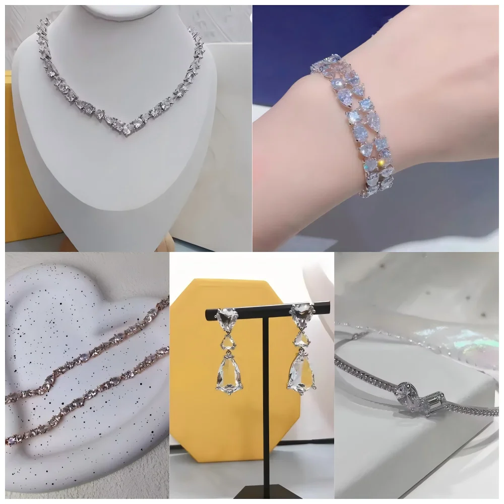 

2025 new Original white cut crystal jewelry sets, luxury necklace, earrings, bracelets, bracelets, ring for women, best wedding