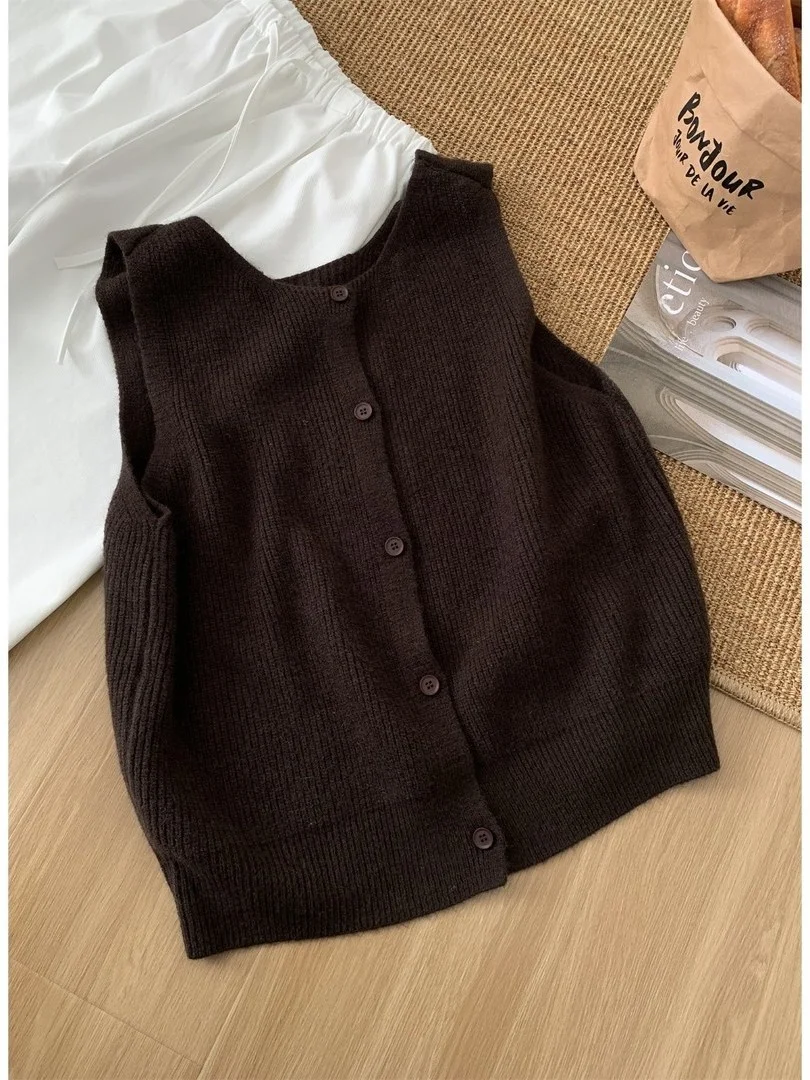 

plus Size Knitted Vest Korean Sle Two-Sided Wear Men's Autumn Winter Loose Layering Sweater Open Cardigan Vest Warmth
