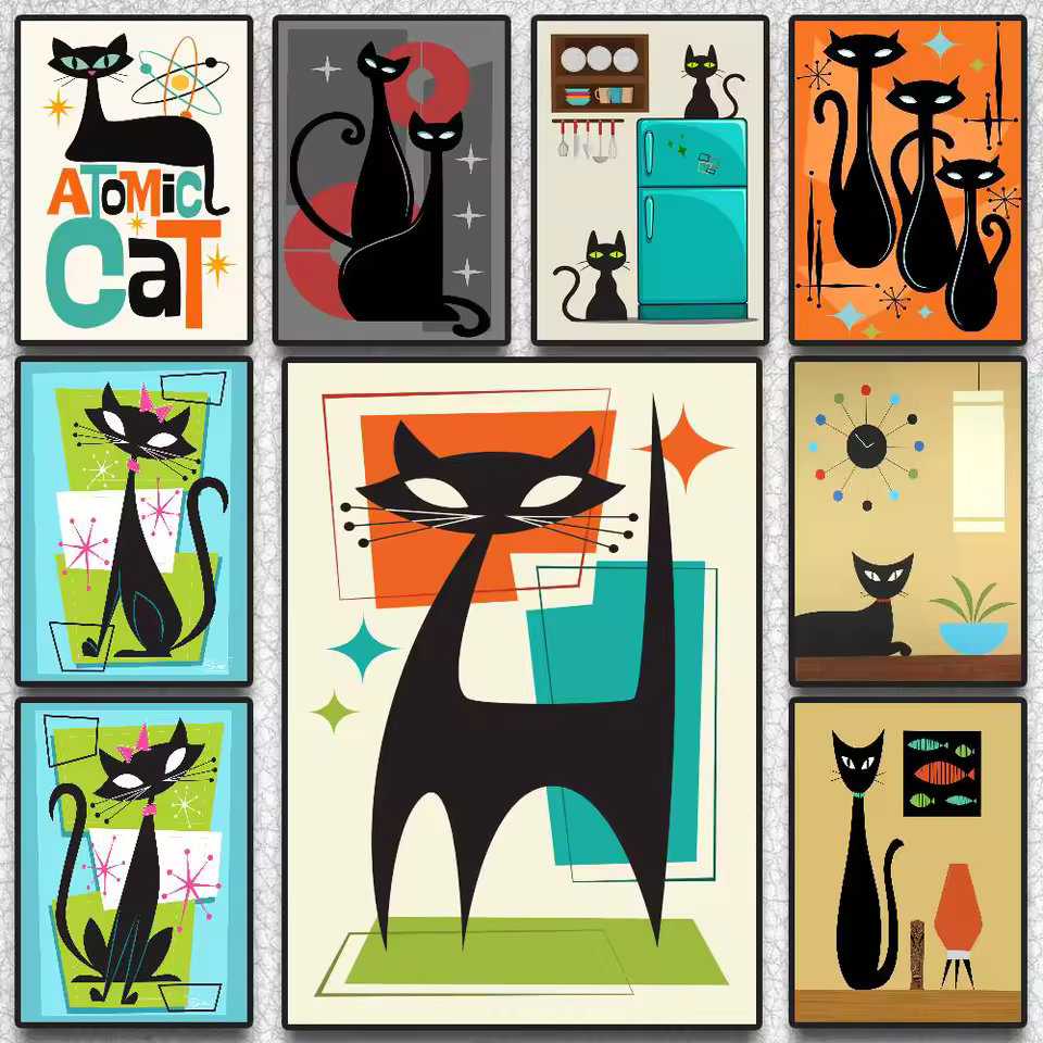 검은 고양이 포스터와 태피스트리 비교 이미지