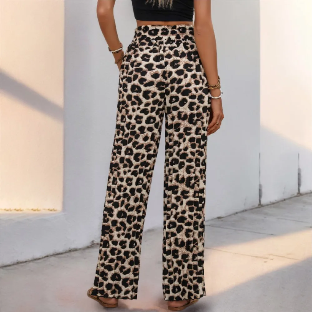Women's Clothing Casual Pants Fashionable Personalized Leopard Print All-match Wide Leg Pants Comfortable Simple Style Commuting