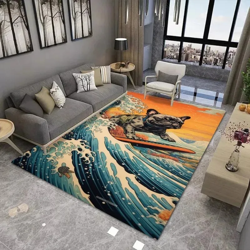 الفرنسية البلدغ طباعة الطباعة السجاد لغرفة المعيشة ديكور أريكة البساط طاولة القهوة الكلمة حصيرة غرفة نوم نونسليب لينة حصيرة المألوف