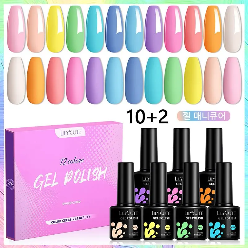 LILYCUTE 12PCs/Set 7ml Macaron Nail Gel Polish Set Semi Permanent UV Gel Nail Varnish Soak Off Gel Nail Polish Kit Nails