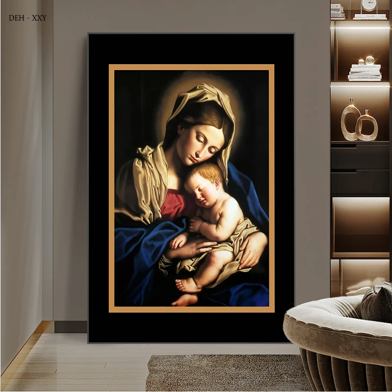 

Virgin Mary Holding Jesus Canvas Paintings Catholic Icon Posters Prints Mother and Child Wall Art Picture Home Wall Decoration