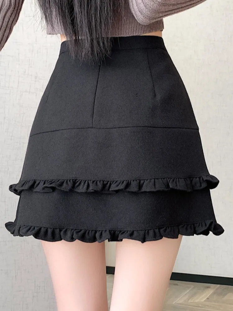 Koreanisches Design, hohe Taille, Wollrock für Damen, Frühherbst 2022, neuer Ohr-Look, Winter, vielseitiger A-Linien-Ortrock