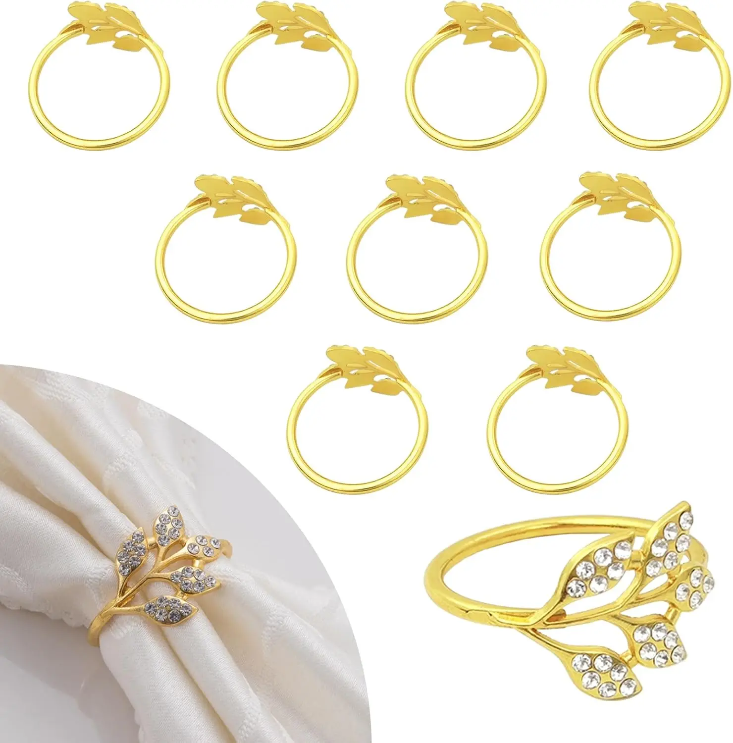 Anneaux de serviette réutilisables avec motif feuille verte Métal de haute qualité Facile à nettoyer et durable Idéal pour les mariages et Noël