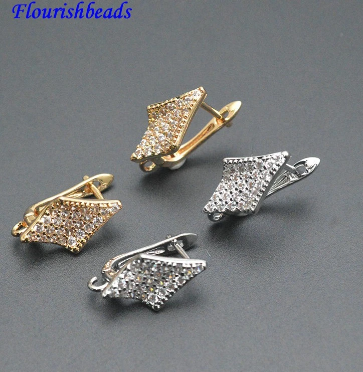 

30 шт., высококачественные застежки для сережек с рычагом в форме ромба CZ, оптовая продажа, металлические латунные ювелирные изделия