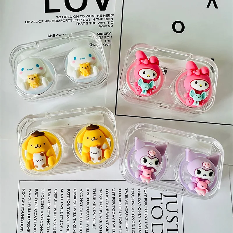 

Kawaii Sanrio Contact Lens Case Transparent Cartoon Cute My Melody Kuromi Portable Contact Lens Box Girl Travel Gift