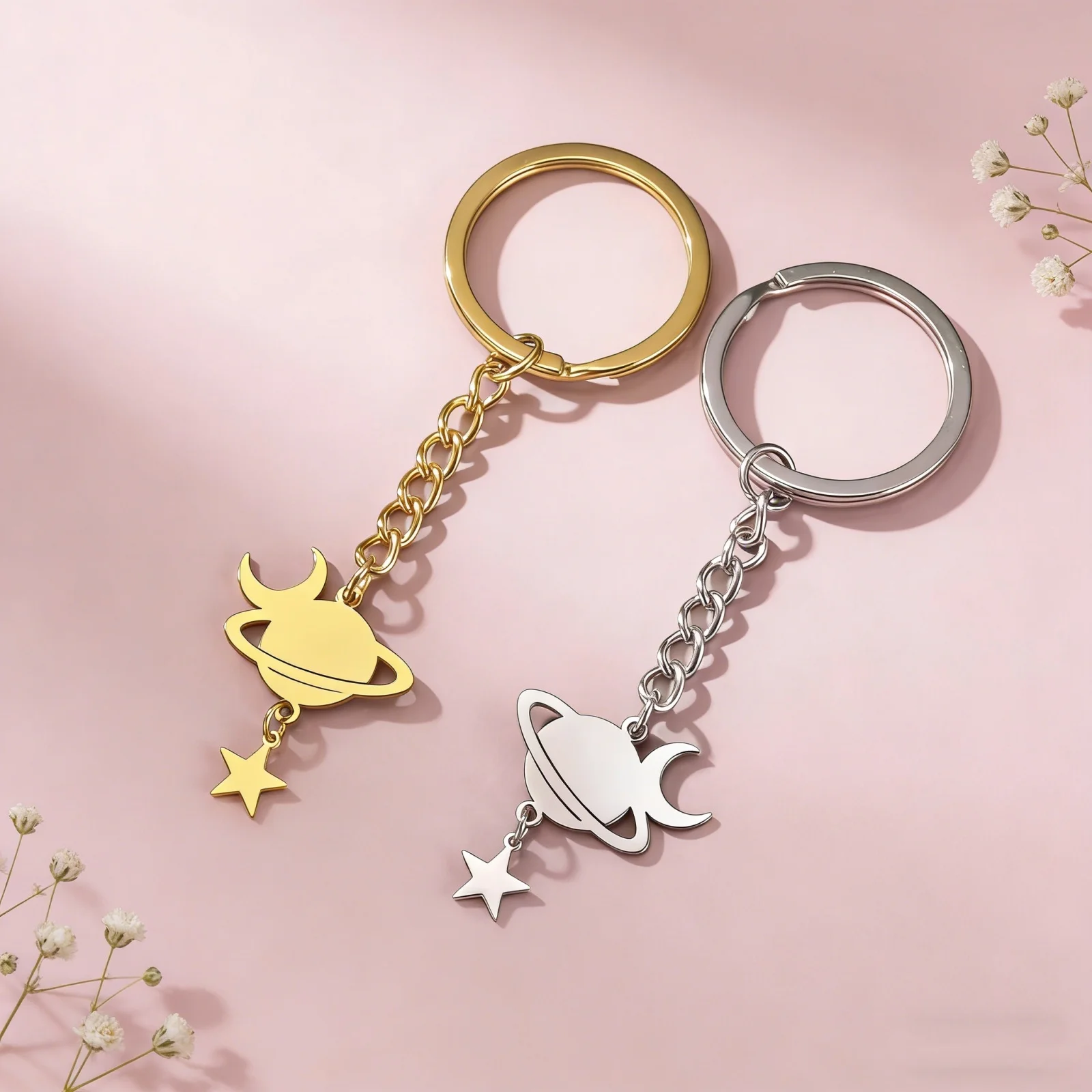 Skyrim Cosmic Planet Moon Keychain Stainless Steel Men's and Women's Fashionable Charm Star Car Keychain Couple Anniversary Gif