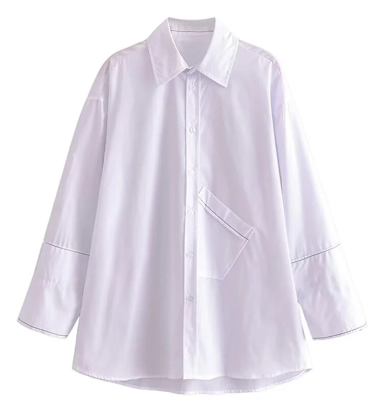 

Loose Women's irt Autumn New Asymmetric ket Design Versatile Faion Long Sve Regular Length Comfortable Fit Blouse