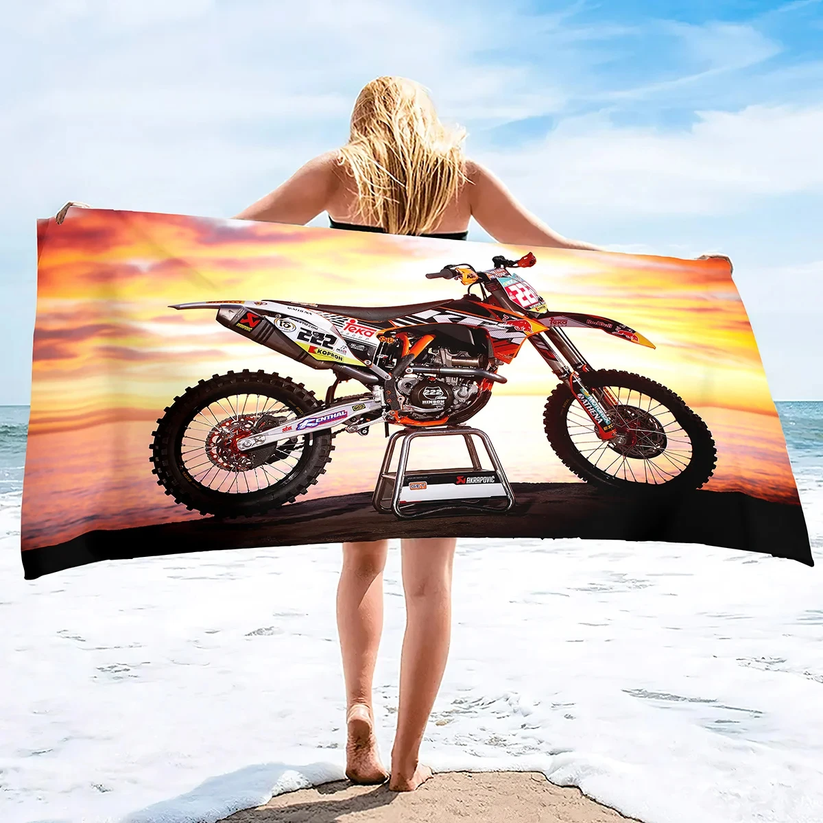 Motorcycle Image Beach Blanket Large Microfiber Shower Bath Towels Yoga Towel Quick-Dry Soft Super Water Absorbent Beach Throw