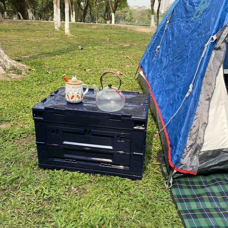 تعزيز اللون الأزرق الداكن 50L التخييم تخزين المنزل صندوق تخزين بلاستيكي قابل للطي بن