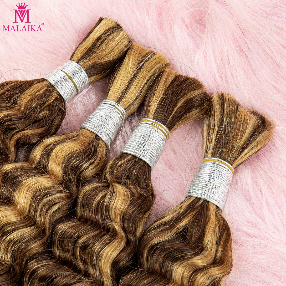 4/27 Ombre Color Deep Wave Bulk Human Hair for Braiding No Weft Virgin Hair Curly Human Braiding Hair Extensions for Boho Braids