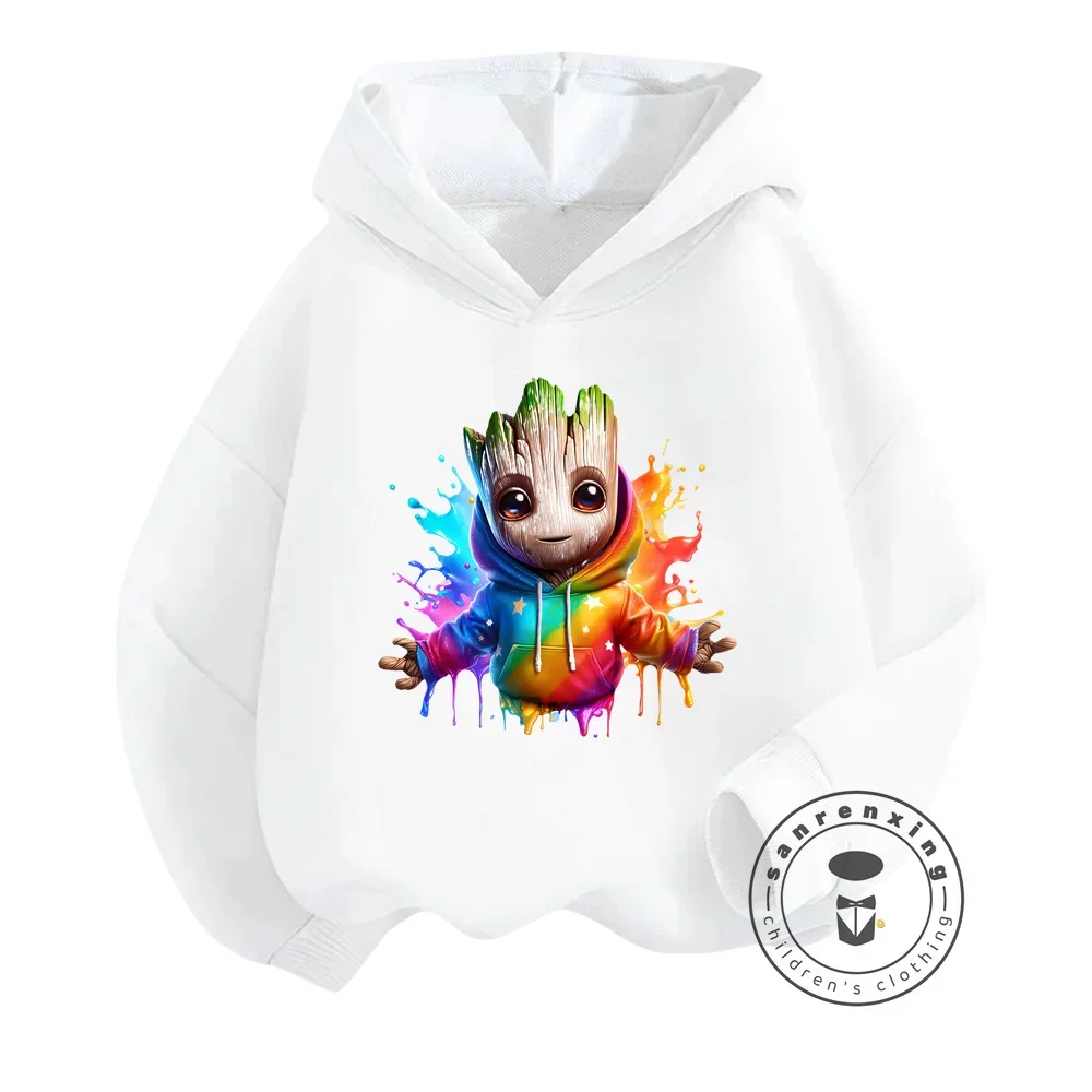 Cool Marvel Superheroes Groot Printed Sweatshirts Kids Fashion Hooded Winter Wear Simple Colorful Soft Playful Apparel