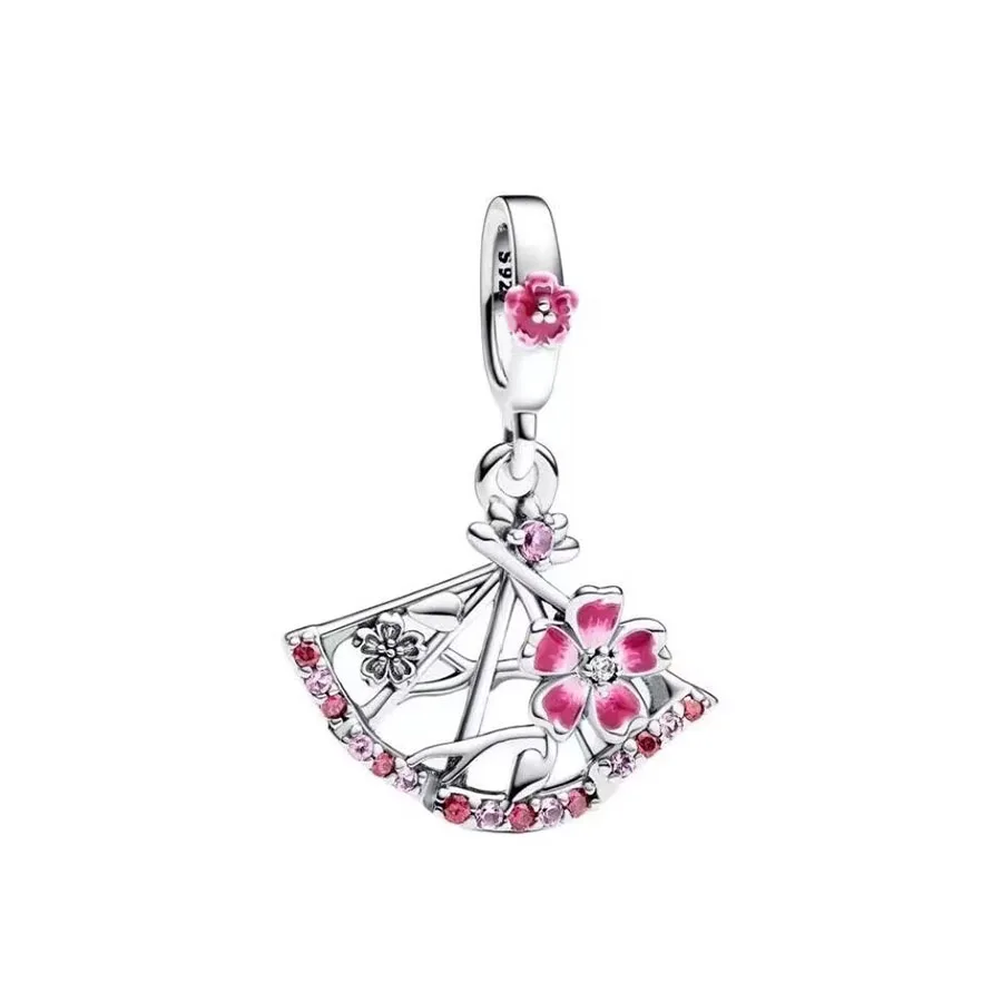 جديد DIY صنع مكعب الحب المتلألئ 、 ملك المجد الوردي مروحة وتاج ملكي استرخى خرز تميمة صالح الأصلي الفضة سوار مجوهرات