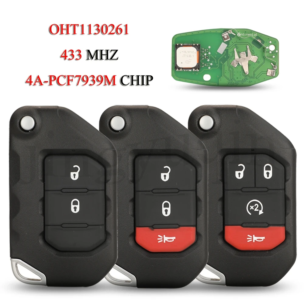 

jingyuqin OHT1130261 Keyless Car Key For Jeep Wrangler 2018 2019 Gladiator Remote SIP22 Blade 433Mhz 4A PCF7939M Chip 68416784AA