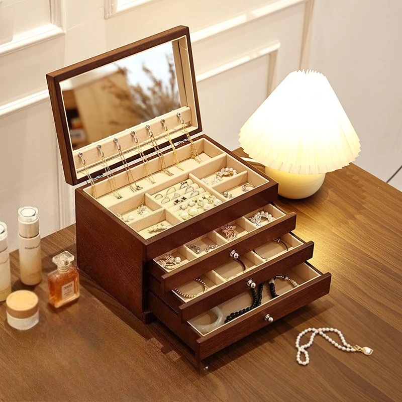 

Multifunctional Jewelry Box Large Capacity Wooden Jewellery Boxes Portable Jewellery Case Woman Mirror Luxury Cases for Jewelry