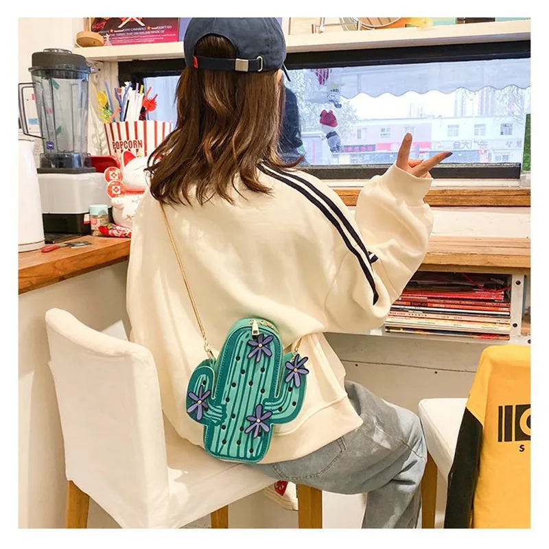 

Women Fashion Handbag Cactus Shape Luxury Brand Shoulder Bag Embroidery Flowers Chain Messenger Bags Female Mini Crossbody Bags